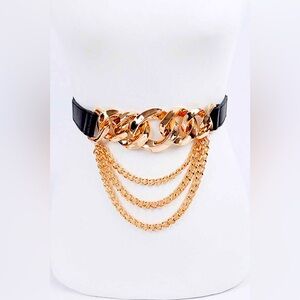 Oversized Gold Metal Chain W/Layered Chains Statement Belt
